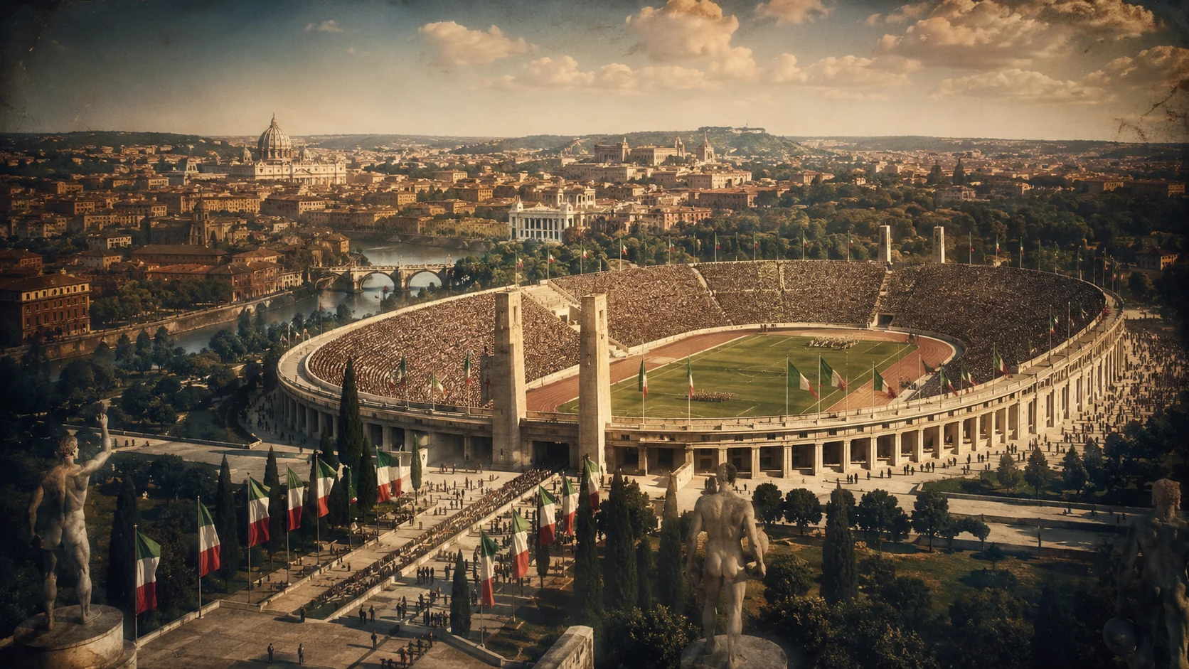 Arte histórica de Roma e do Stadio Nazionale PNF na Copa do Mundo de 1934